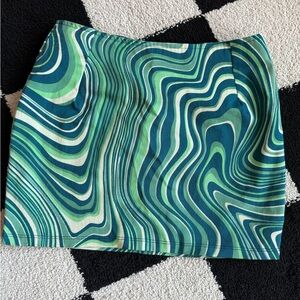 Motel Rocks Green and Blue Wave Mini Skirt